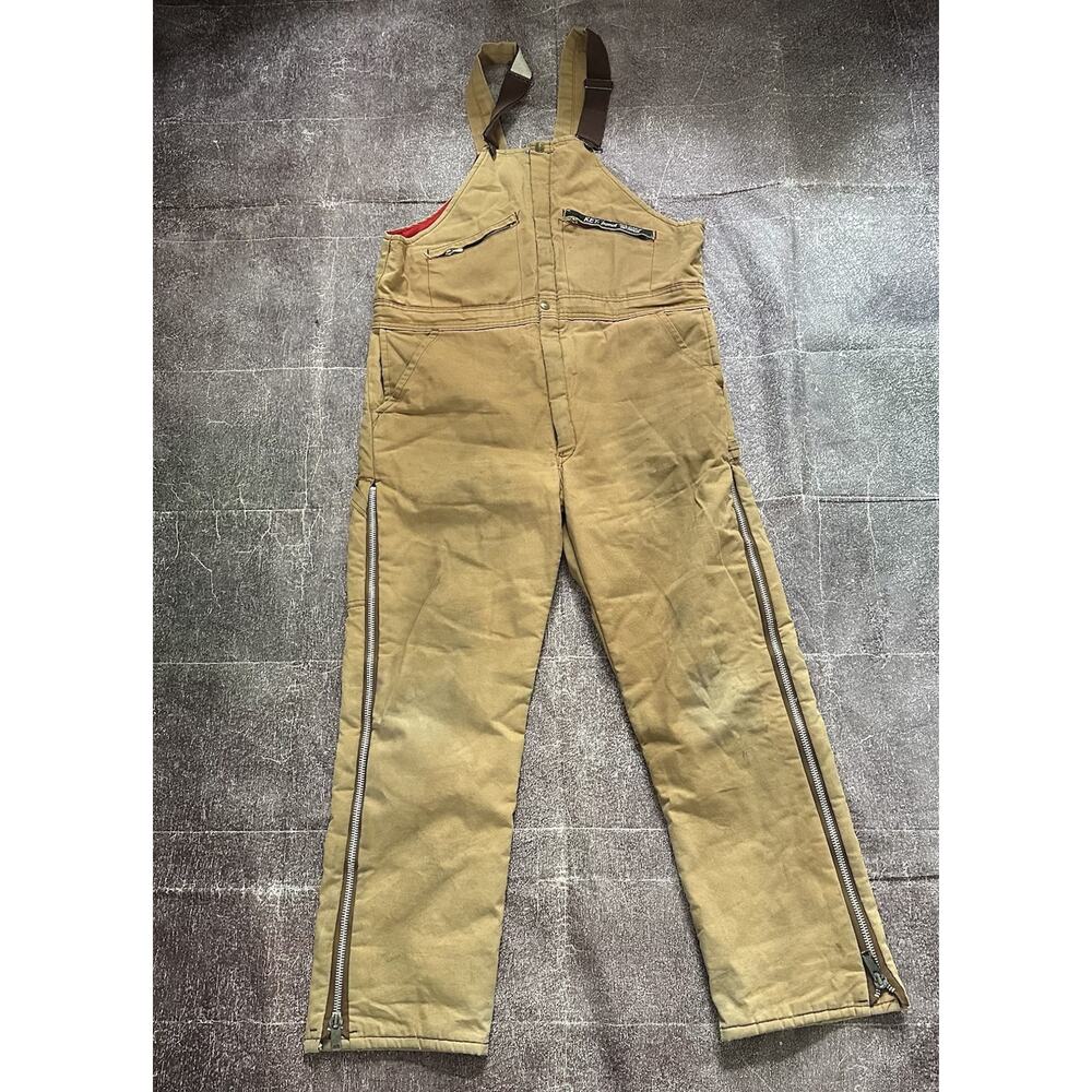 Men's Vintage 80's Key Imperial USA Quilt Lined Brown Canvas Work Overalls Sz L